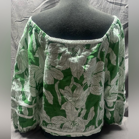 NWT Tahari 100% linen on/off the shoulder tropical print top sz L - Picture 5 of 8